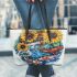 Music note and Piano and Sunflower and Koi Fish colorfull 2 Leather Tote Bag