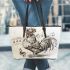 music note and rooster chicken play guitar 3 Leather Tote Bag