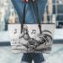 music note and rooster chicken play guitar Leather Tote Bag