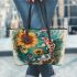 Music note and violoin and Sunflower and color Koi Fish 2 Leather Tote Bag