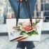 music note with rose and green leaf Leather Tote Bag