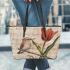 Music notes and bamboo flute and tulip and bird 4 Leather Tote Bag