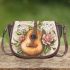 Music notes and guitar and rose and dragonfly 4 Saddle Bag