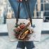 Music notes and saxophone and rose and butterfly 3 Leather Tote Bag