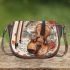 Music notes and violin and rose and carp color Saddle Bag