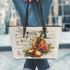 Music notes and violin and rose with dragonfly colorfull 3 Leather Tote Bag