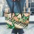 Musical notes and tulips and green leaves 2 Leather Tote Bag