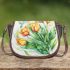 Musical notes and tulips and green leaves Saddle Bag