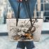 Musical notes and violin and orchid and goldfish Leather Tote Bag