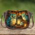 Owls teal blue and turquoise colors saddle bag