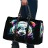 Panda portrait white fur with black and rainbow accents 3d travel bag