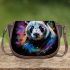 Panda portrait white fur with black and rainbow accents saddle bag