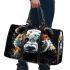 Panda with black and white fur and colorful floral 3d travel bag