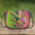 Pink and green tree frog on the edge saddle bag