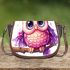Pink owl on a pure white background with cute big eyes saddle bag