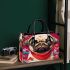 Playful pug and friends on a red background small handbag