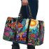 Psychedelic frog in the style of colorful cartoon 3d travel bag