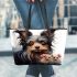 Shih tzu and friends at home leather tote bag