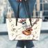 skeleton king dancing play guitar and music notes Leather Tote Bag