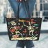 skeleton king dancing with chicken guitar trumpet Leather Tote Bag