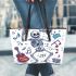 skeleton king dancing with cows guitar trumpet Leather Tote Bag