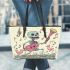 skeleton king dancing with ducks guitar trumpet Leather Tote Bag