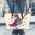 skeleton king dancing with guitar and music notes Leather Tote Bag