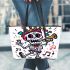 skeleton king is sings with trumpet and music notes Leather Tote Bag