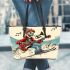 skeleton king is skiing with guitar and trumpet Leather Tote Bag