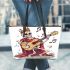 skeleton king play guitar and music notes Leather Tote Bag