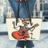 skeleton king play guitar and music notes Leather Tote Bag