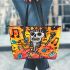 skeleton king play guitar trumpet dogs and music notes Leather Tote Bag