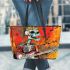 skeleton king playing guitar and music notes Leather Tote Bag