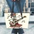 skeleton king playing guitar and music notes Leather Tote Bag
