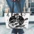 skeleton king with guitar and music notes Leather Tote Bag