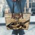 skeleton king with guitar music notes and roses Leather Tote Bag