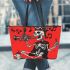 skeleton king with guitar trumpet dogs and music notes Leather Tote Bag