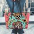 skeleton king with trumpet and music notes Leather Tote Bag