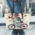 skeleton riding bike with trumpet and music notes Leather Tote Bag