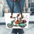 skeleton riding motor with guitar trumpet and music Leather Tote Bag