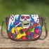 skeleton with guitar trumpet fruits and music notes Saddle Bag