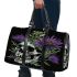 Skull with green frog on top and purple thistle flowers growing 3d travel bag