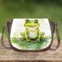 Smiling frog sitting on a pond saddle bag