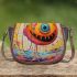 Smiling yellow sphere in whimsical environment saddle bag