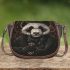 Steampunk panda with top hat and monocle holding saddle bag