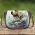 Tranquil waterside retreat with curious dog Saddle Bags for Women: Perfect Gift for Girlfriend, Wife, Daughter