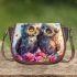 Two cute owls sitting on flowers saddle bag