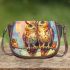 Two owls in love looking at each other with an owl family saddle bag