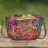 Vibrant and psychedelic illustration of an adorable frog saddle bag