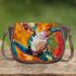 Vibrant painting of an happy dancing frog saddle bag